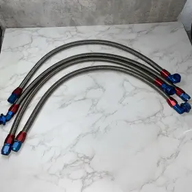 11211 Earls 4 Braided Steel Hoses With Aluminum Fittings 3 90 And 1 Straight Fuel Line