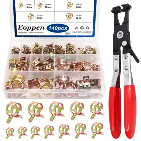 En-03-1 Eoppen C-014 140pcs 6-22mm Spring Band Hose Clamps Assortment Kit With Silver En-03-1 Eoppen C-014 140pcs 6-22mm Spring Band Hose Clamps Assortment Kit With Silver