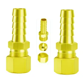 Evangenial 721722503753 2 Pcs Brass Compression Fitting 3/8 Inch Tube Od To Hose Barb Adapter Trans