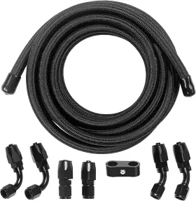 Kw00427bk Gmrtec 8an Nylon Braided Fuel Line Oil/gas/fuel Hose End Fittings Kit 10ft An8