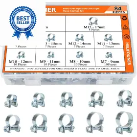 Helifouner 781573034608 84 Pieces 10 Sizes Mini Fuel Hose Clamp Assortment Kit Silver