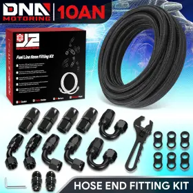 J2 Engineering Dna-j2flscpe10bk 10an 25ft Nylon Braided Fuel Line Stainless Steel Oil Hose Fitting Kits Black
