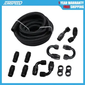 Kt01269anx1e1213 Jdmspeed 20ft Black Fuel Line Kit Hose End Fittings 6an 8an 10an Cpe Braided Nylon