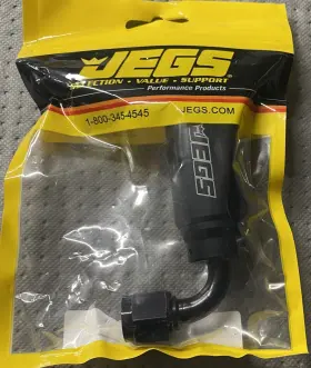 555-15046 Jegs Compact Billet Aluminum In-line Fuel Filter -6 An Male/90-degree Female Black