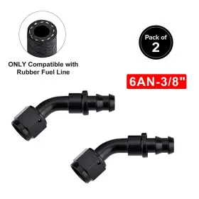 Jj Motorsports Jjsdgf3453 2 X 45 Degree Push On Lock Hose Fitting 6an To 3/8 Inch Barb Fuel Line