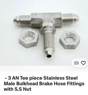 Mild4 Kxpeed 3 An Tee Piece Stainless Steel Male Bulkhead Brake Hose Fittings With S.s Nut