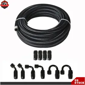 Labwork Ber258915 Black Braided Fuel Hose Line 20ft And 10an 8an 6an 4an Swivel End Fitting Kit