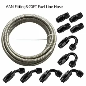 Littlestar2018 St0009 6an 20ft Braided Fuel Hose Stainless Steel With Black Swivel Fitting Adaptor Kit