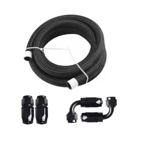 Littlestar2018 St0017 20feet 6an Nylon Stainless Steel Braided Fuel Oil Line Swivel Hose Fitting Kit