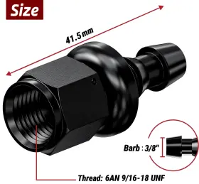 Lk-plhf-6an Lokocar 6an Push Lock 3/8 Inch Rubber Hose Fitting End Black Aluminum For Fuel Systems