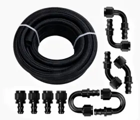 Lk-plhf-6an20b Lokocar 6an Fuel Line Kit An6 Nylon Braided Hose Fitting Cpe 20ft Black