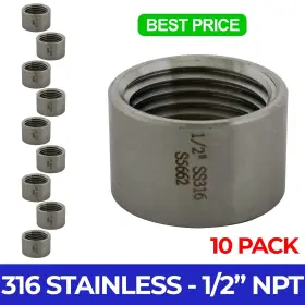 316bung-05x10 Majestic Water Spouts 10 Pack 1/2 Inch 316 Ss Stainless Steel Thread Half Coupling Weld Fitting Bung 304