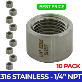 316bung-25x10 Majestic Water Spouts 10 Pack 1/4 Inch Npt 316ss Stainless Steel Thread Half Coupling Weld Pipe Bung 304