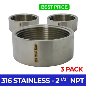 316bung-25x3 Majestic Water Spouts 3 Pack 2 1/2 Inch 2.5 Npt 316 Stainless Steel Thread Half Coupling Weld Bung 304