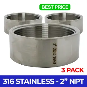 316bung-2x3 Majestic Water Spouts 3 Pack 2 Inch 316ss Stainless Steel Half Coupling Weld On Pipe Fitting Bung 304