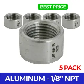 Albung-0125x5 Majestic Water Spouts 5 Pack .125 Inch 1/8 Npt Aluminum 6061 Thread Half Coupling Weld Pipe Bung -150#