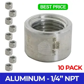 Albung-025x10 Majestic Water Spouts 10 Pack .25 Inch 1/4 Npt Aluminum Threaded Half Coupling Weld Pipe Fitting Bung