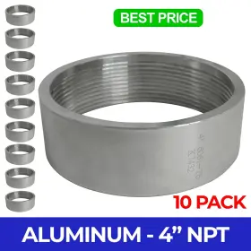 Albung-4x10 Majestic Water Spouts 10 Pack 4 Inch Npt Aluminum 6061 Threaded Half Coupling Weld Pipe Fitting Bung