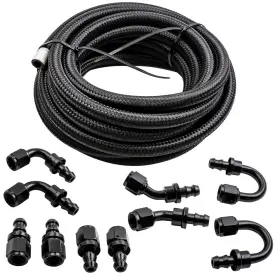 69nr10 Maxpeedingrods 20feet 6an Stainless Steel Braided Fuel Line 10pcs Push Lock Fitting Hose Black