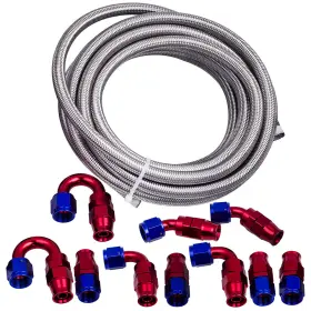 A1uprx Maxpeedingrods 20ft -8an Ptfe Stainless Steel Braided Gas Oil Line Hose An8 Fitting Ends Black