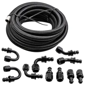 Ojmrs5 Maxpeedingrods 20ft An6 -6an Nylon Braided Oil Fuel Line Fittings Hose End Adaptor Kit Black