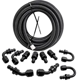 Yq0j6e Maxpeedingrods An6 Steel Braided Oil Line 20 Feet Fitting Black Nylon Hose 6an End Adaptor Kit