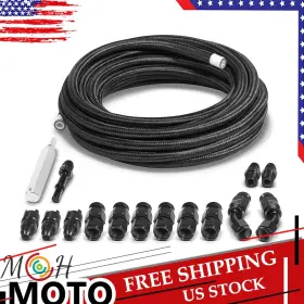 Mhqp-2451 Mhmoto 6an 3/8 Inch Ptfe Fuel Line Kit With Nylon Stainless Braided Hose 25ft