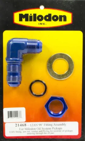 21468 Milodon Oil Pick-up Fitting - Mopar 12an 90 Degree