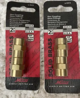 S-643 Milton S643 Lot Of 4 1/4 Inch Fnpt Hex Coupling Hose Fitting - Pack 2x2