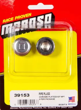 39153 Moroso Performance Products For Chrome Plated Pipe Plugs - 1/2in Npt Thread 2 Pack