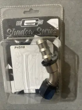 P4510 Mr. Gasket Fitting -10 An 45 Degree Push On Shadow Series P4510 Mr. Gasket Fitting -10 An 45 Degree Push On Shadow Series
