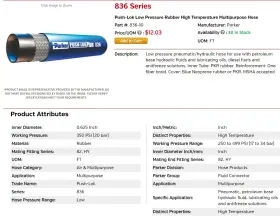 836-10 Parker 22 Ft 10an Blue 5/8 Inch Push Lok Fuel Oil Coolant Multipurpose High Temp Hose