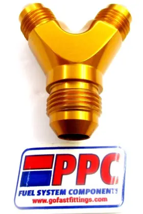 6288cpg Performance Plumbing Components Y Fitting 08an Inlet X 8an Out High Flow Show Polish Gold Anodiz Alum