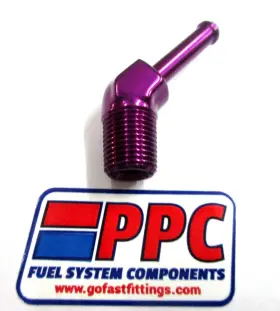 844-05-06pp Performance Plumbing Components 3/8 Inch Npt Male To 5/16 Hose Barb 45 Deg Fitting Show Polish Purple Anodiz Alum 844-05-06pp Performance Plumbing Components 3/8 Inch Npt Male To 5/16 Hose Barb 45 Deg Fitting Show Polish Purple Anodiz Alum