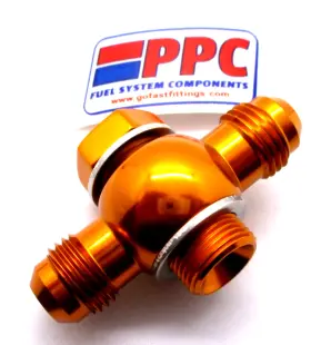 Dblbanjo99291624pg Performance Plumbing Components 06an Male Fl To 9/16 Inch -24 Holley Carb Double Banjo Fitting Kit Polish Gold Alum