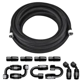 Tf-1054-bk-6 Piodelo An8-10-bk 8an 20ft Ptfe Fuel Line Hose Kit E85 Fitting Black