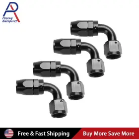 Poseng F4006-090-bk X4 4pcs 6an An6 -6an 90 Degree Black Swivel Fuel Oil Hose End Fittings Adapter