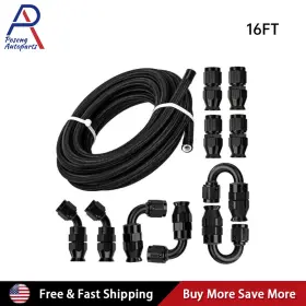 Poseng235214 Poseng Black 16ft An6 An8 An10 Nylon Ptfe Fuel Line 10 Fittings Hose Kit E85 Safe An4