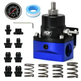 Pqy Fpr91-qy Adjustable Fuel Pressure Regulator Kit 3-110psi With An10 Feed Blue Black