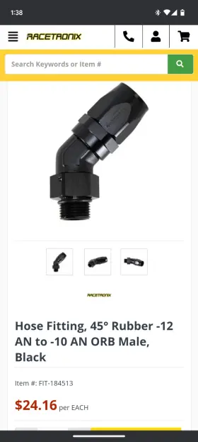 184513 Racetronix 2x -12an To -10 Orb Degree Hose Fitting Black