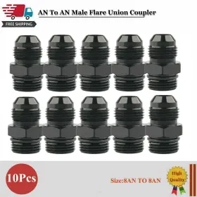 Racingcarpartshome R819508 10pcs Orb-8 O-ring Boss An8 8an To Male Adapter Fitting Black