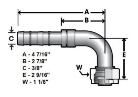 75r75201 Red Dot Aeroquip E-z Clip 90 Deg Female Rotolock Compressor Fitting With No. 10 Hose Size