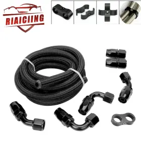 Riaiciing Fuh006-an6-bk-2d Black 10ft An6 Nylon Braided Fuel Line Oil Gas Hose End Fitting Kit 6an