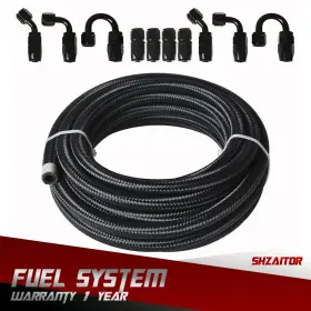 Ie673140es Shzaitor Black 20ft 4an Braided Fuel Hose Line With Swivel End Fitting Kit