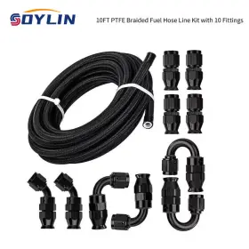 250208-1 Soylin 4an Black Nylon Braided E85 Ptfe Fuel Line 10ft With 10 Fittings Hose Kit