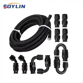 250907-4 Soylin 4an Black Nylon Braided E85 Ptfe Fuel Line 20ft With 10 Fittings Hose Kit