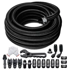 Tembor An6/25ft Black An6 Cpe Nylon Braided Fuel Hose Kit 25ft With Full Set Of 14 Fittings Tool