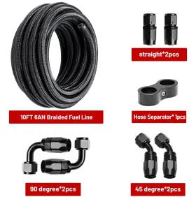 Kt00426bb-hw Tembor 6an-8an Fuel Line Kit Black Nylon Cpe Oil 10ft With 6pcs Fittings Hose