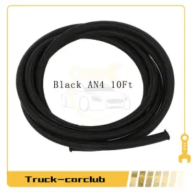 T109247cc Truck-carclub Black Fuel Hose Oil Gas Line Adapter -an4 Nylon/stainless Steel Braided 10 Feet