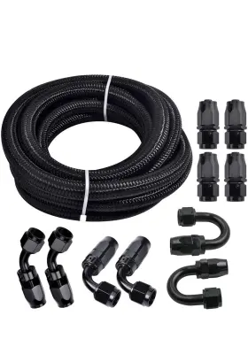 Ftol-6an-6 Turbochargermaster An6-6an 3/8 20ft Fitting Nylon Braided Oil Fuel Hose Line Stainless Steel Kit